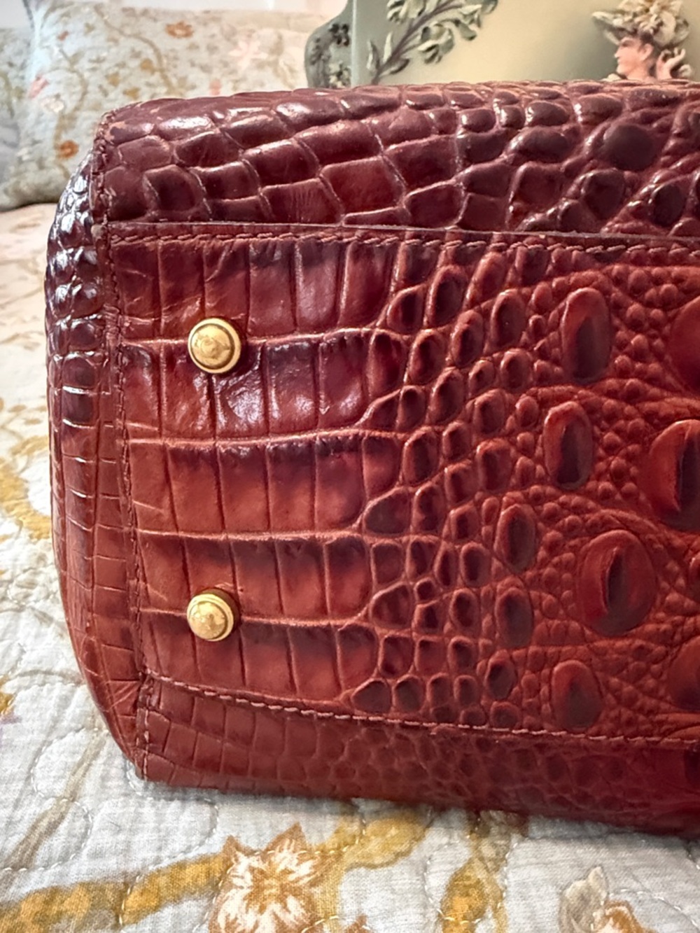 Brahmin Croc-Embossed Leather Tote in Burgundy - Picture 6 of 14